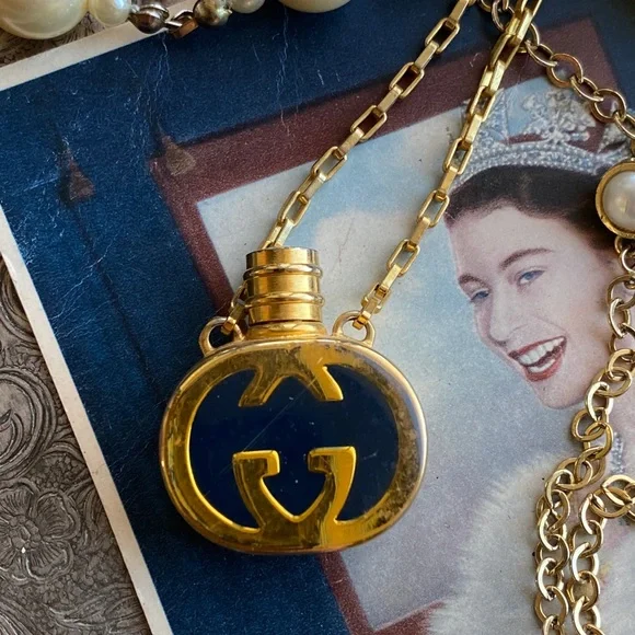 Rare Vintage GUCCI Perfume GG Pendant NECKLACE Statement Designer Jewelry